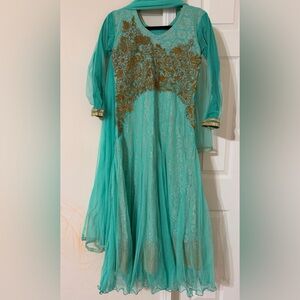 Indian two layer Elegant light pastal color and Gold teenage Dress